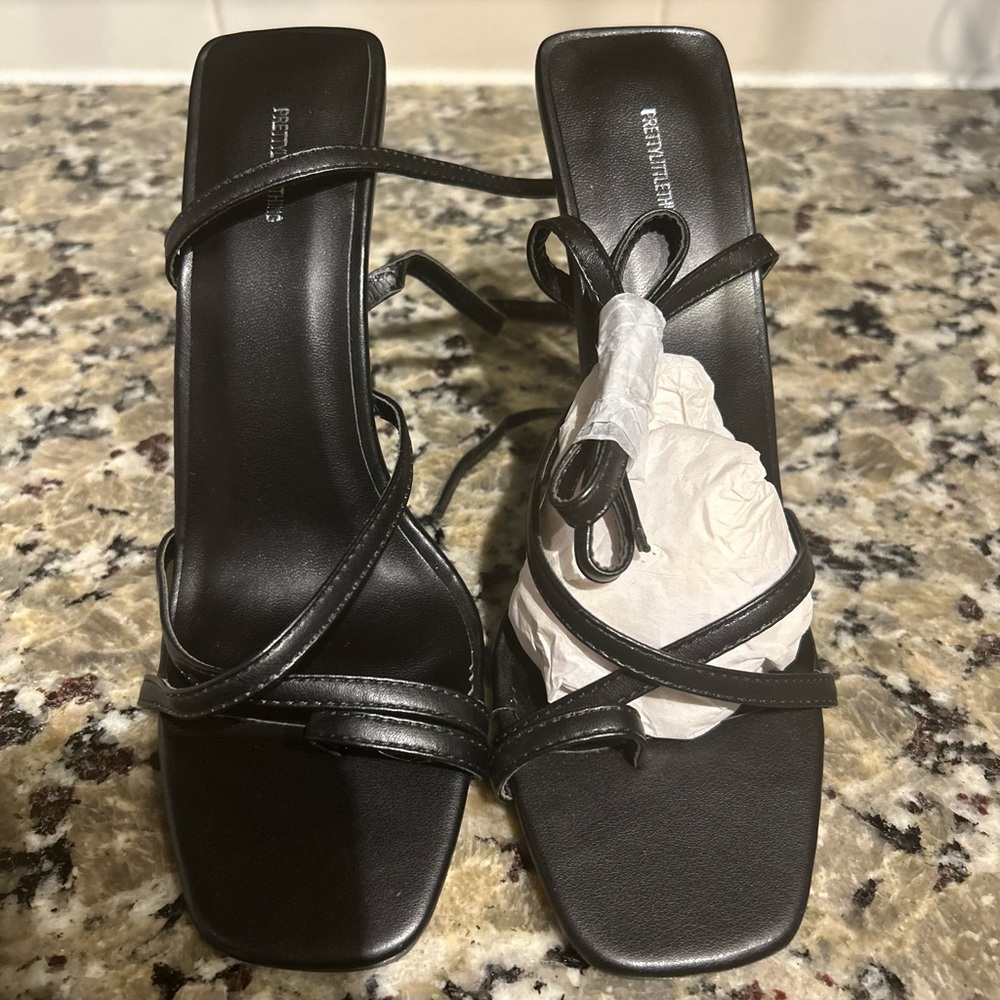 Brand New PrettyLittleThing Black Strappy Heels